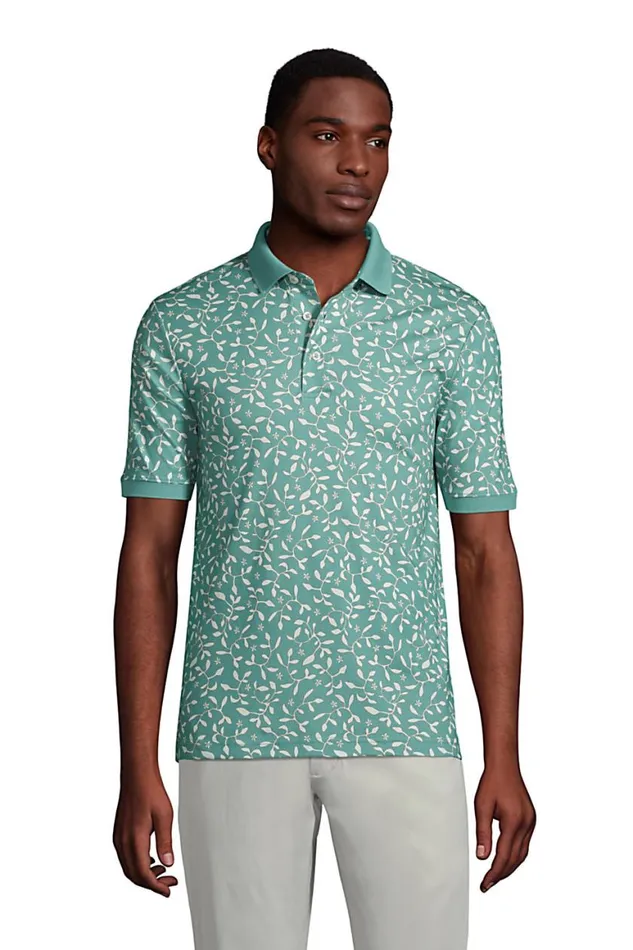 Lands039 End Polo Shirts Men Short Sleeve Jacquard Super Soft Supima Polo Shirt Teal Shadow Floral Leaf Lands039 End Polo Shirts Men Short Sleeve Jacquard Super Soft Supima Polo Shirt Teal Shadow Floral Leaf