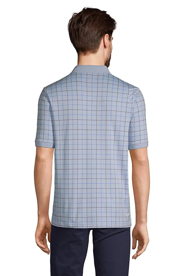 Lands039 End Polo Shirts Men Short Sleeve Jacquard Super Soft Supima Polo Shirt Teal Shadow Floral Leaf