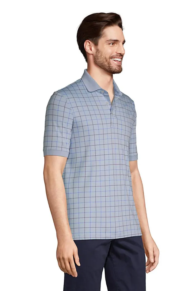 Lands039 End Polo Shirts Men Short Sleeve Jacquard Super Soft Supima Polo Shirt Teal Shadow Floral Leaf