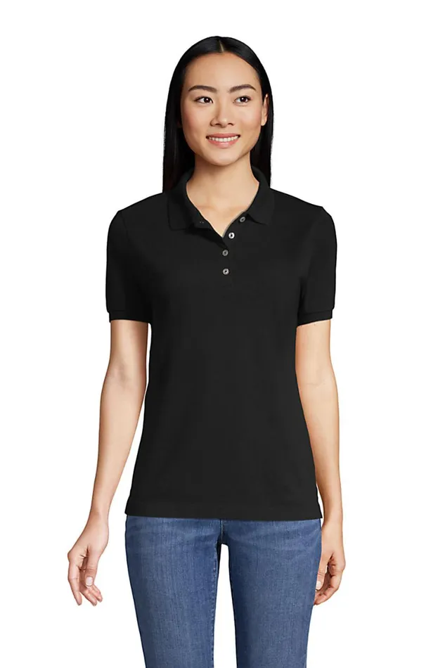 Lands039 End Polo Shirts Women Banded Short Sleeve Fem Fit Mesh Polo Black