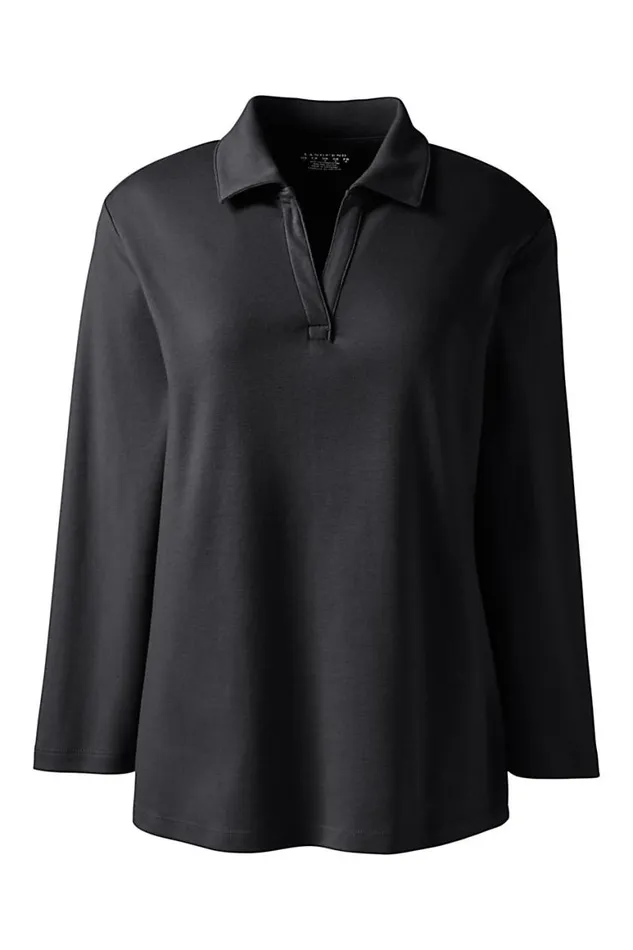 Lands039 End Polo Shirts Women Cotton Polyester 34 Sleeve Interlock Johnny Collar Black Lands039 End Polo Shirts Women Cotton Polyester 34 Sleeve Interlock Johnny Collar Black
