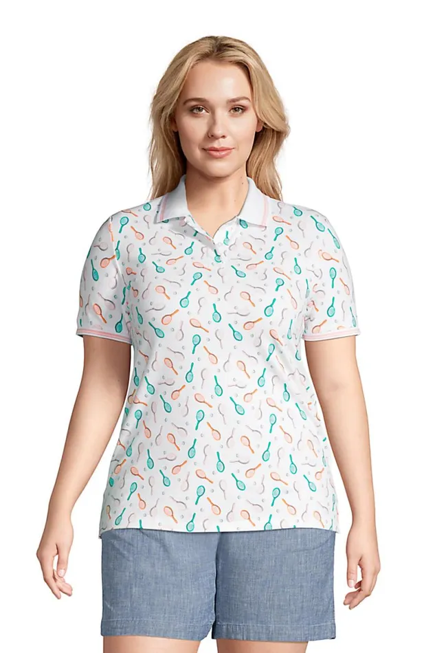 Lands039 End Polo Shirts Women Plus Size Mesh Cotton Short Sleeve Polo Shirt White Tennis Print Lands039 End Polo Shirts Women Plus Size Mesh Cotton Short Sleeve Polo Shirt White Tennis Print