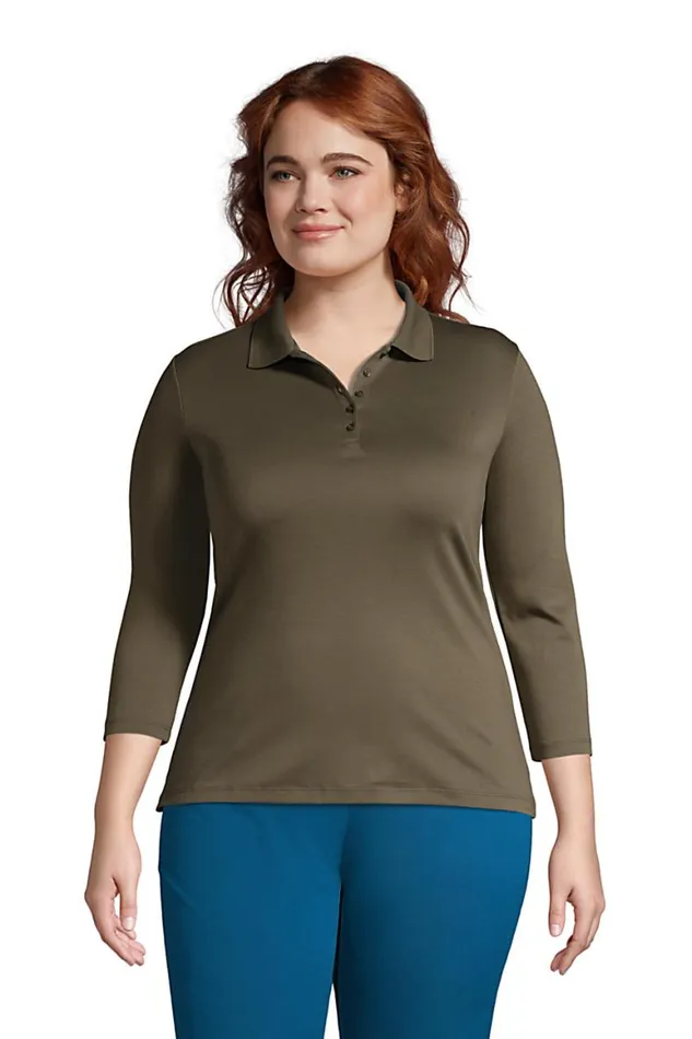Lands039 End Polo Shirts Women Plus Size Supima Cotton 34 Sleeve Polo Shirt Forest Moss Lands039 End Polo Shirts Women Plus Size Supima Cotton 34 Sleeve Polo Shirt Forest Moss