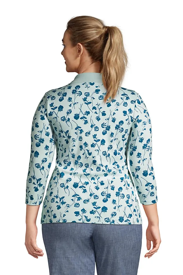 Lands039 End Polo Shirts Women Plus Size Supima Cotton 34 Sleeve Polo Shirt Forest Moss