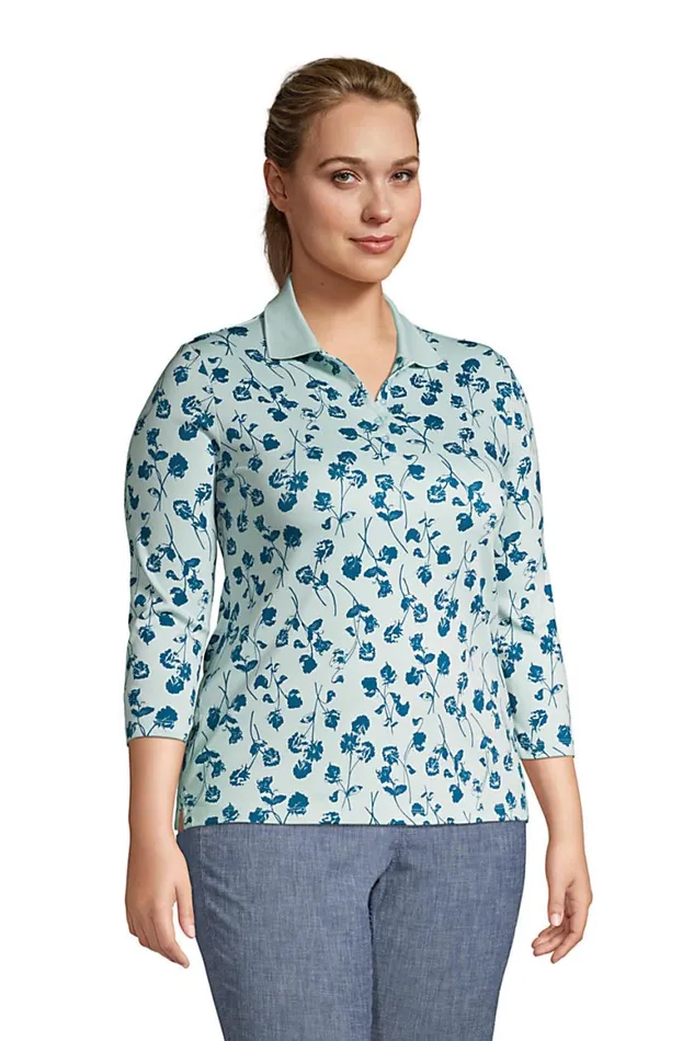 Lands039 End Polo Shirts Women Plus Size Supima Cotton 34 Sleeve Polo Shirt Forest Moss