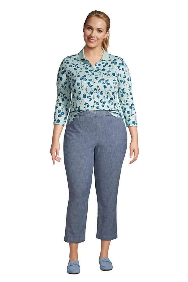 Lands039 End Polo Shirts Women Plus Size Supima Cotton 34 Sleeve Polo Shirt Forest Moss