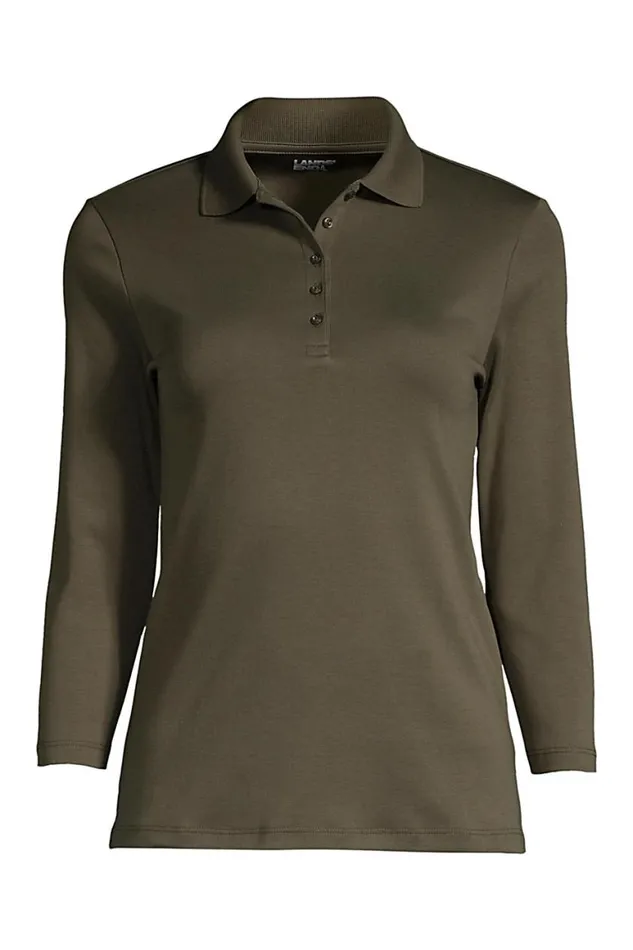 Lands039 End Polo Shirts Women Plus Size Supima Cotton 34 Sleeve Polo Shirt Forest Moss