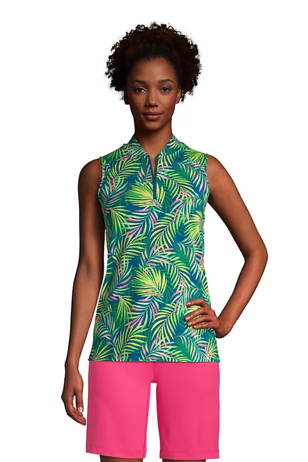 Lands039 End Polo Shirts Women Power Performance Quarter Zip Sleeveless Polo Print Baltic Teal Multi Palm Lands039 End Polo Shirts Women Power Performance Quarter Zip Sleeveless Polo Print Baltic Teal Multi Palm