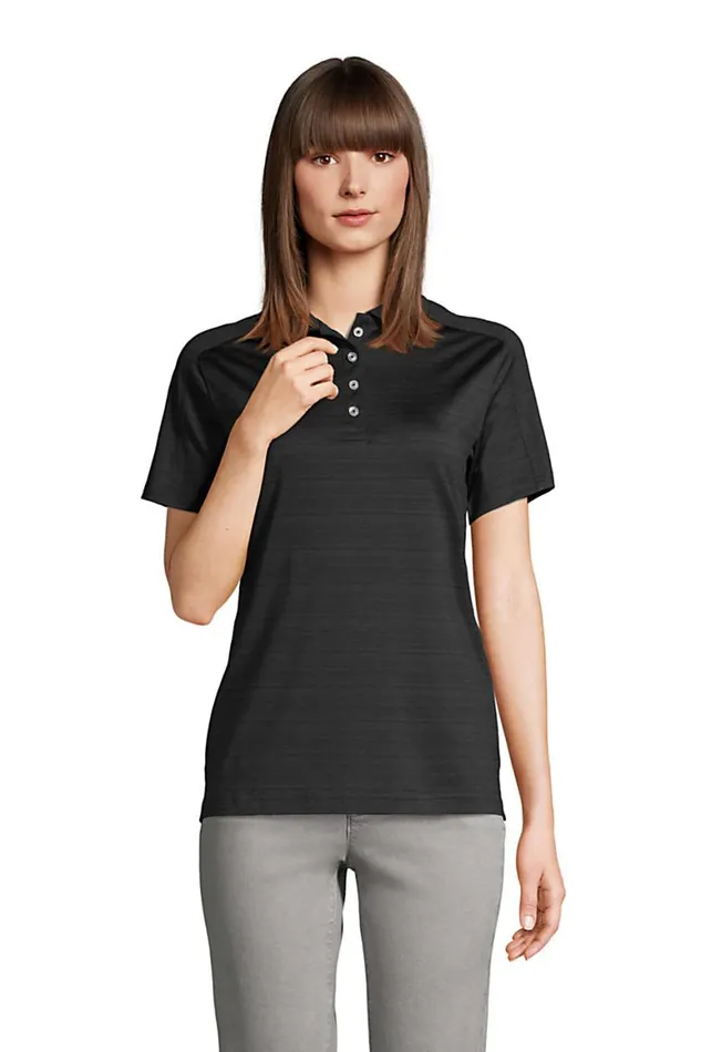 Lands039 End Polo Shirts Women Rapid Dry Tonal Stripe Polo Shirt Black