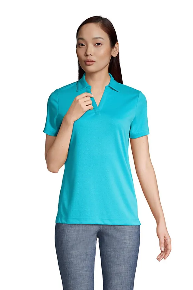 Lands039 End Polo Shirts Women Short Sleeve Active Mesh Johnny Collar Polo Brilliant Turquoise Lands039 End Polo Shirts Women Short Sleeve Active Mesh Johnny Collar Polo Brilliant Turquoise