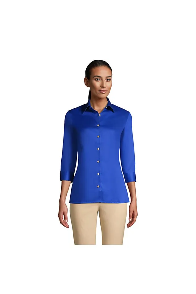 Lands039 End Shirts and Blouses Women 34 Sleeve Performance Twill Shirt Dark Cobalt Blue Lands039 End Shirts and Blouses Women 34 Sleeve Performance Twill Shirt Dark Cobalt Blue