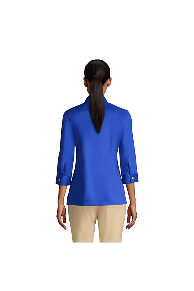 Lands039 End Shirts and Blouses Women 34 Sleeve Performance Twill Shirt Dark Cobalt Blue Lands039 End Shirts and Blouses Women 34 Sleeve Performance Twill Shirt Dark Cobalt Blue