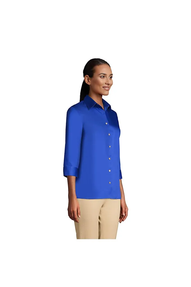Lands039 End Shirts and Blouses Women 34 Sleeve Performance Twill Shirt Dark Cobalt Blue Lands039 End Shirts and Blouses Women 34 Sleeve Performance Twill Shirt Dark Cobalt Blue