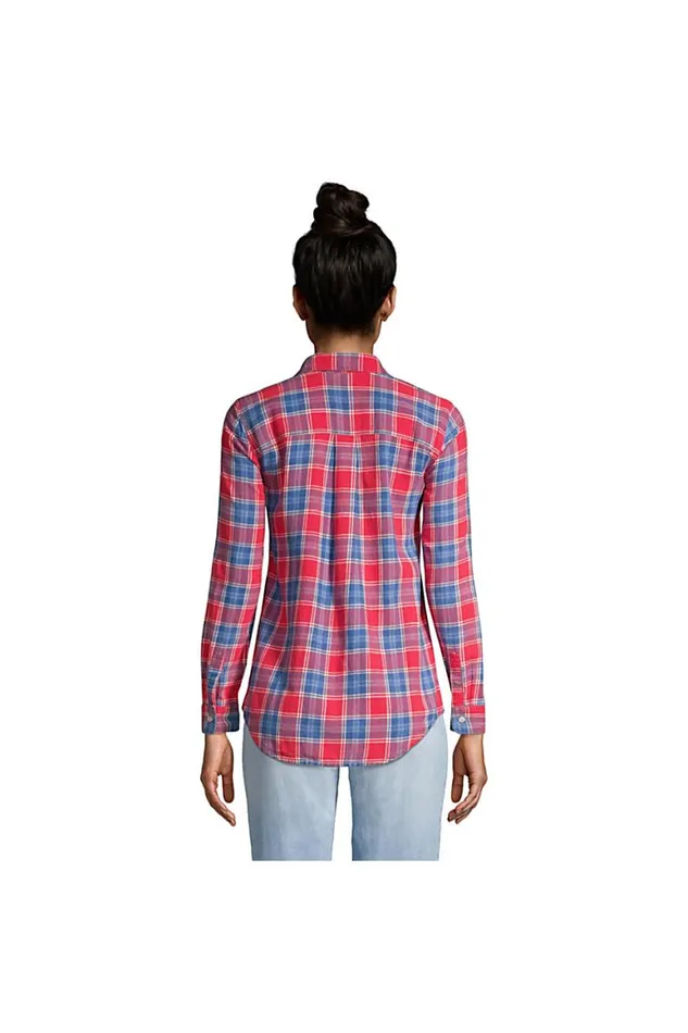 Lands039 End Shirts and Blouses Women Cotton Indigo Long Sleeve Shirt Washed Indigo