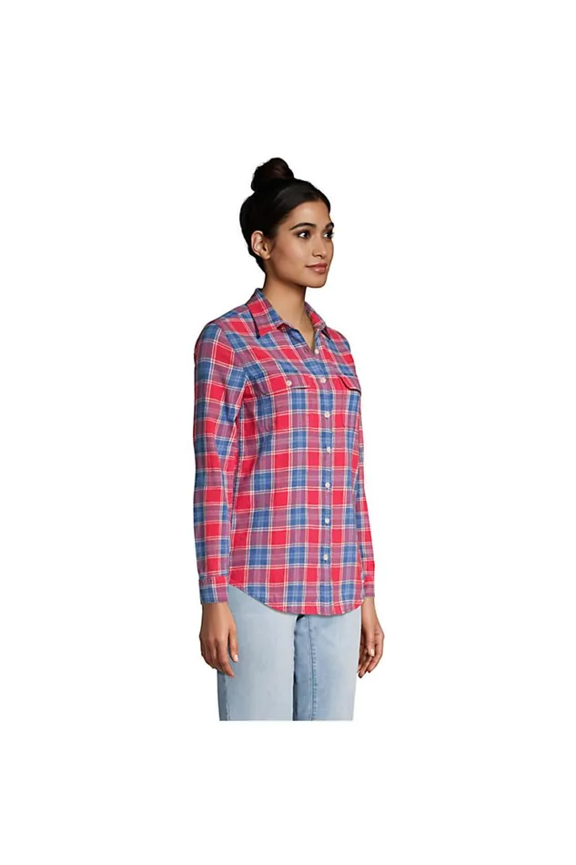 Lands039 End Shirts and Blouses Women Cotton Indigo Long Sleeve Shirt Washed Indigo