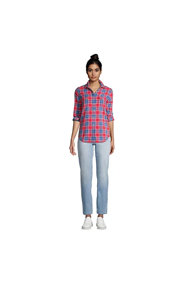 Lands039 End Shirts and Blouses Women Cotton Indigo Long Sleeve Shirt Washed Indigo