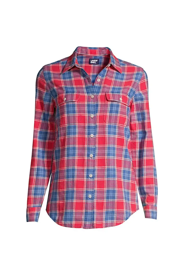 Lands039 End Shirts and Blouses Women Cotton Indigo Long Sleeve Shirt Washed Indigo