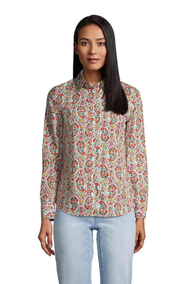 Lands039 End Shirts and Blouses Women No Iron Supima Cotton Long Sleeve Shirt Deep Sea Navy Dot Tree Lands039 End Shirts and Blouses Women No Iron Supima Cotton Long Sleeve Shirt Deep Sea Navy Dot Tree