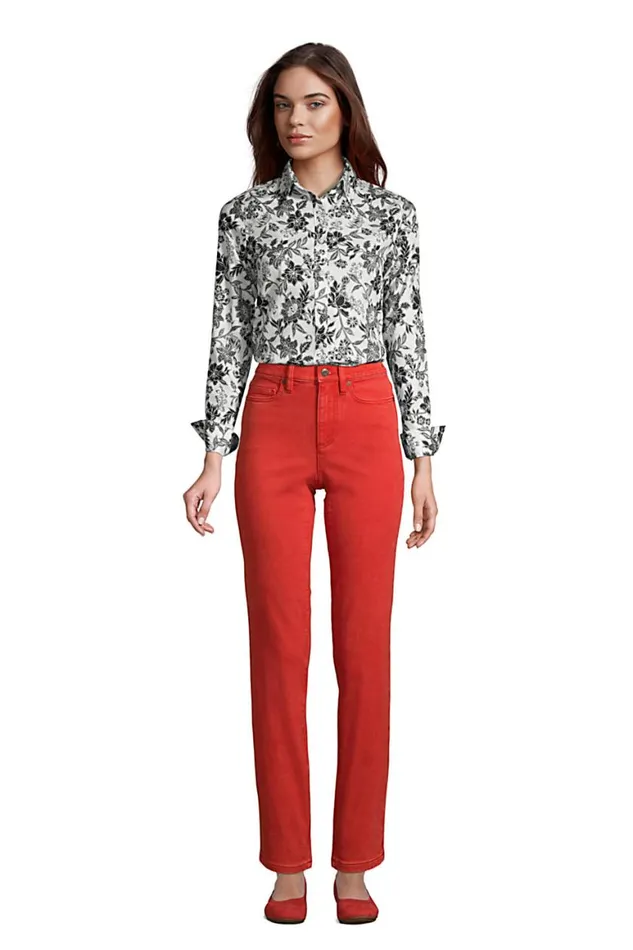 Lands039 End Shirts and Blouses Women No Iron Supima Cotton Long Sleeve Shirt Deep Sea Navy Dot Tree