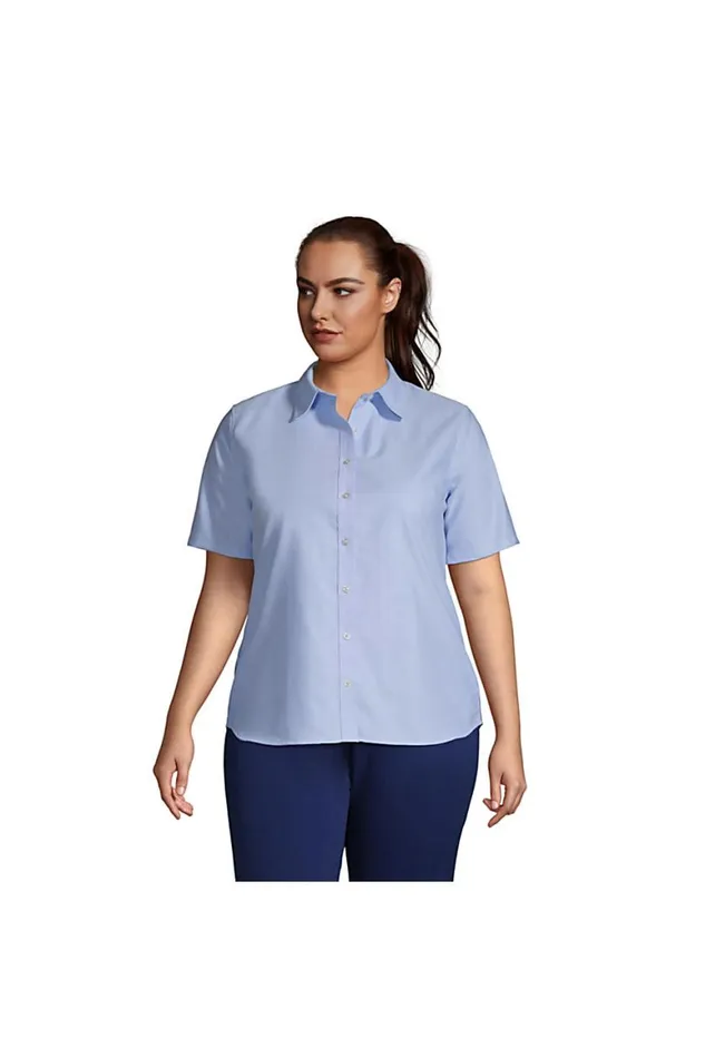 Lands039 End Shirts and Blouses Women Plus Size Short Sleeve Oxford Shirt Blue Lands039 End Shirts and Blouses Women Plus Size Short Sleeve Oxford Shirt Blue