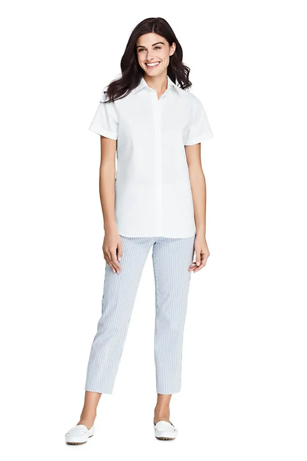 Lands039 End Shirts and Blouses Women Tall Short Sleeve No Iron Shirt White Lands039 End Shirts and Blouses Women Tall Short Sleeve No Iron Shirt White