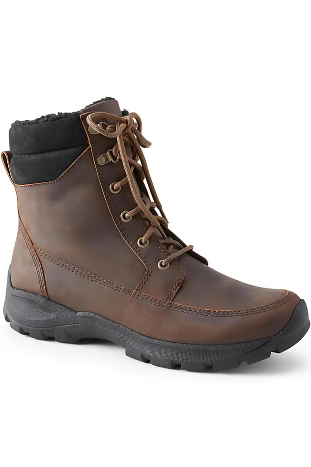 Lands039 End Shoes Men All Weather Leather Insulated Winter Snow Boots Rich Mahogany Leather