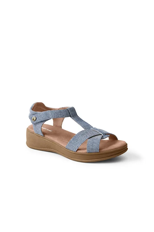 Lands039 End Shoes Women Comfort Casual Wedge Sandals Chambray