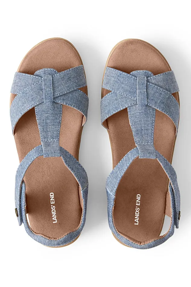 Lands039 End Shoes Women Comfort Casual Wedge Sandals Chambray Lands039 End Shoes Women Comfort Casual Wedge Sandals Chambray