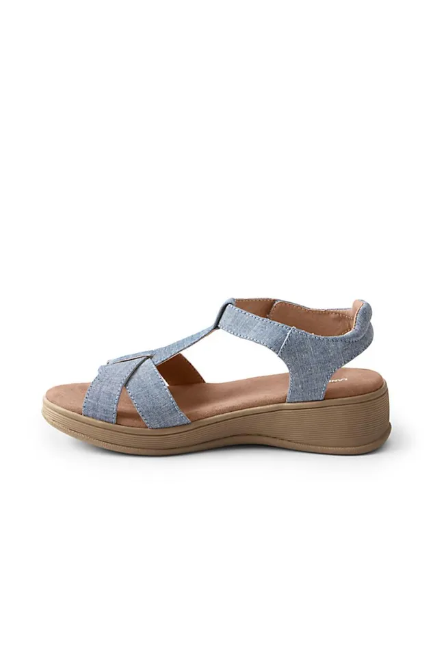 Lands039 End Shoes Women Comfort Casual Wedge Sandals Chambray Lands039 End Shoes Women Comfort Casual Wedge Sandals Chambray