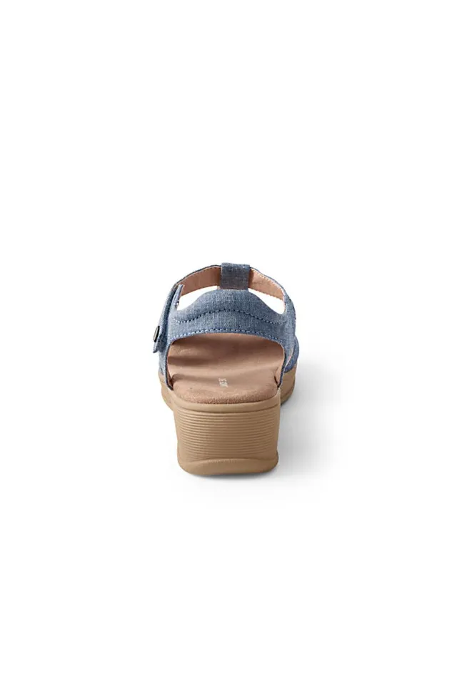 Lands039 End Shoes Women Comfort Casual Wedge Sandals Chambray Lands039 End Shoes Women Comfort Casual Wedge Sandals Chambray