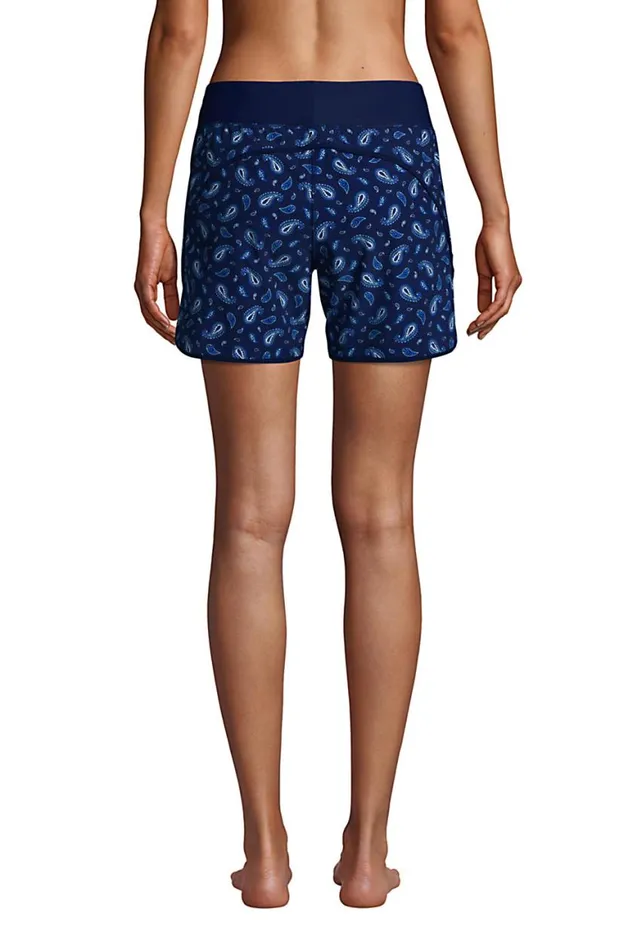 Lands039 End Shorts Women 5034 Quick Dry Elastic Waist Board Shorts Swim Coverup Shorts With Panty Print Deep Sea Navy Paisley