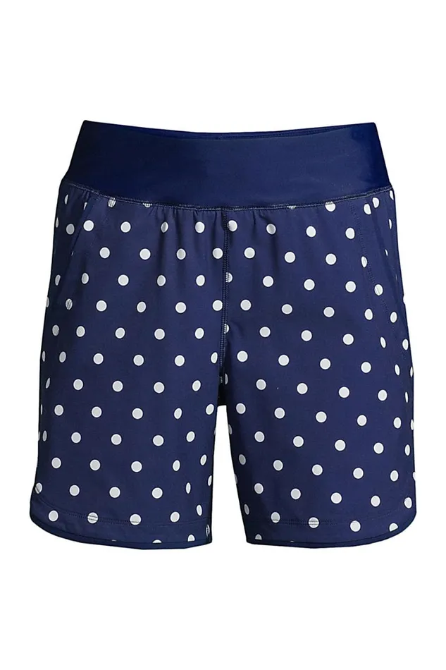 Lands039 End Shorts Women 5034 Quick Dry Elastic Waist Board Shorts Swim Coverup Shorts With Panty Print Deep Sea Navy Paisley
