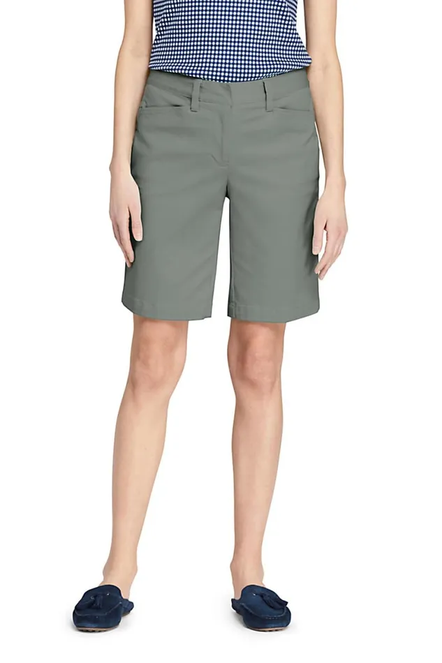 Lands039 End Shorts Women Petite Mid Rise 10034 Chino Bermuda Shorts Washed Military Green