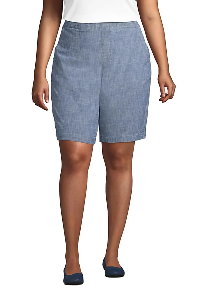 Lands039 End Shorts Women Plus Size Mid Rise Elastic Waist Pull On 10034 Chino Bermuda Shorts Evening Sky Chambray Lands039 End Shorts Women Plus Size Mid Rise Elastic Waist Pull On 10034 Chino Bermuda Shorts Evening Sky Chambray