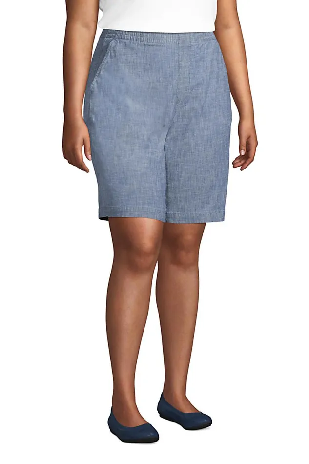 Lands039 End Shorts Women Plus Size Mid Rise Elastic Waist Pull On 10034 Chino Bermuda Shorts Evening Sky Chambray