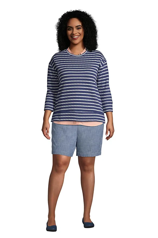 Lands039 End Shorts Women Plus Size Mid Rise Elastic Waist Pull On 10034 Chino Bermuda Shorts Evening Sky Chambray