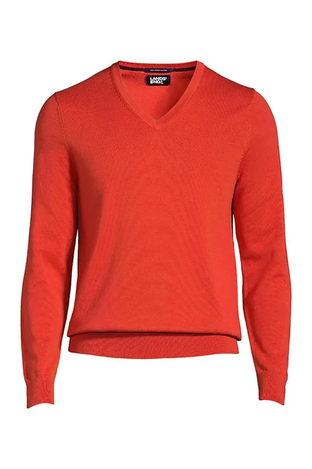 Lands039 End Sweaters Men Classic Fit Fine Gauge Supima Cotton Vneck Sweater Orange Clay Lands039 End Sweaters Men Classic Fit Fine Gauge Supima Cotton Vneck Sweater Orange Clay