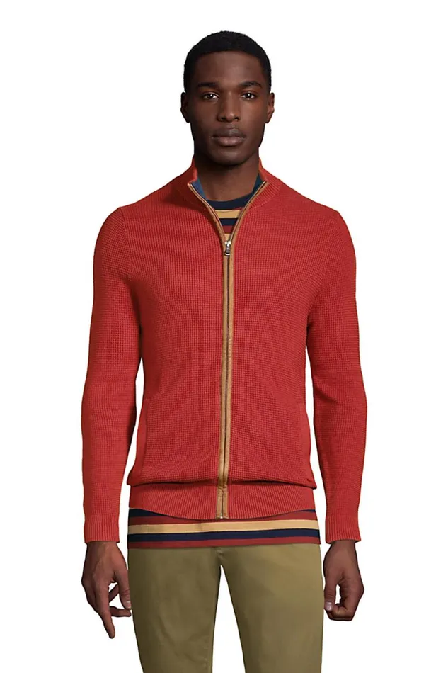 Lands039 End Sweaters Men Fine Gauge Supima Full Zip Rust Red