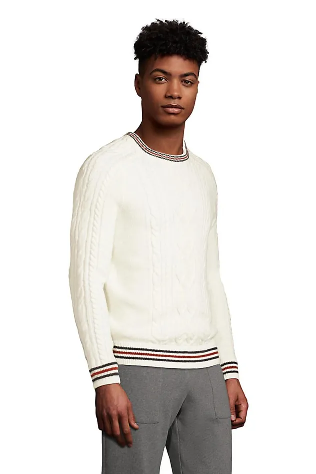 Lands039 End Sweaters Men Lighthouse Cable Crewneck Sweater Ivory Lands039 End Sweaters Men Lighthouse Cable Crewneck Sweater Ivory