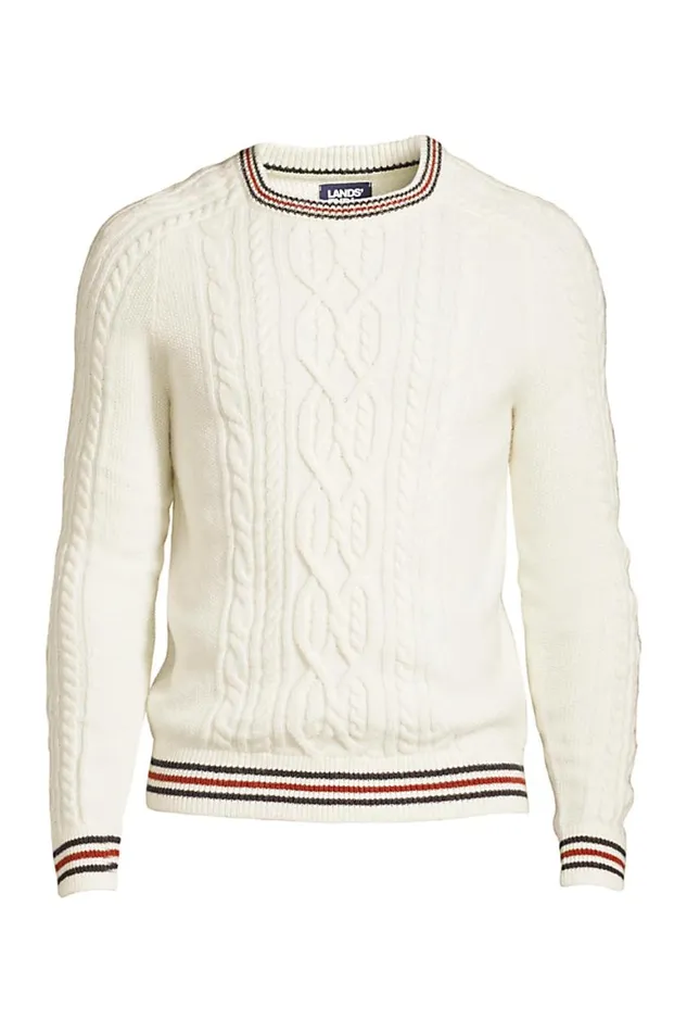 Lands039 End Sweaters Men Lighthouse Cable Crewneck Sweater Ivory Lands039 End Sweaters Men Lighthouse Cable Crewneck Sweater Ivory