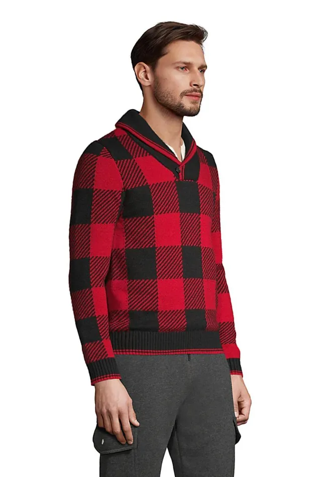 Lands039 End Sweaters Men Lighthouse Plaid Pullover Shawl Sweater Rich Red Buffalo Check Lands039 End Sweaters Men Lighthouse Plaid Pullover Shawl Sweater Rich Red Buffalo Check