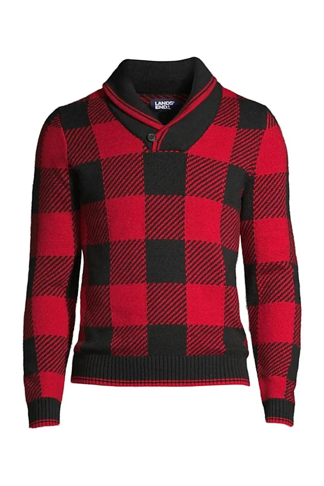 Lands039 End Sweaters Men Lighthouse Plaid Pullover Shawl Sweater Rich Red Buffalo Check Lands039 End Sweaters Men Lighthouse Plaid Pullover Shawl Sweater Rich Red Buffalo Check