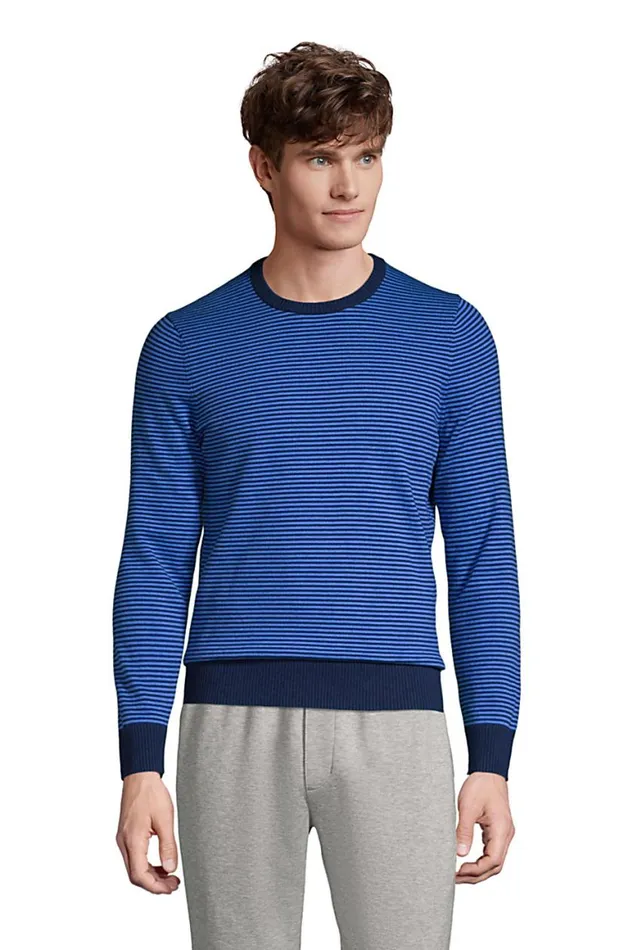 Lands039 End Sweaters Men Performance Crewneck Sweater Royal Cobalt Stripe