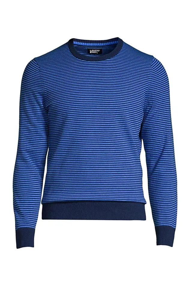 Lands039 End Sweaters Men Performance Crewneck Sweater Royal Cobalt Stripe Lands039 End Sweaters Men Performance Crewneck Sweater Royal Cobalt Stripe