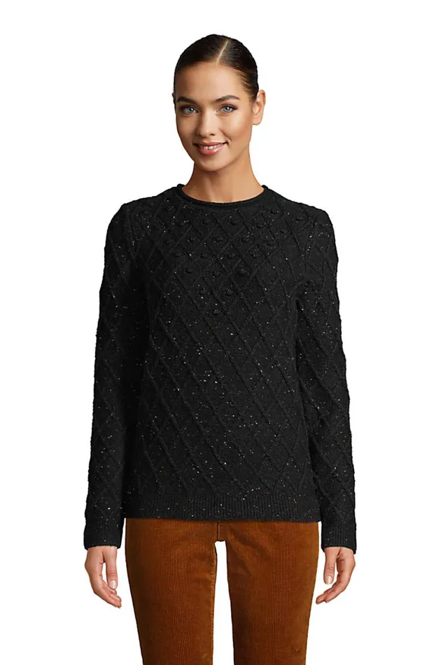 Lands039 End Sweaters Women Cotton Blend Rollneck Sweater Black Donegal