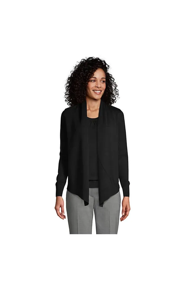 Lands039 End Sweaters Women Cotton Modal Open Drape Cardigan Black