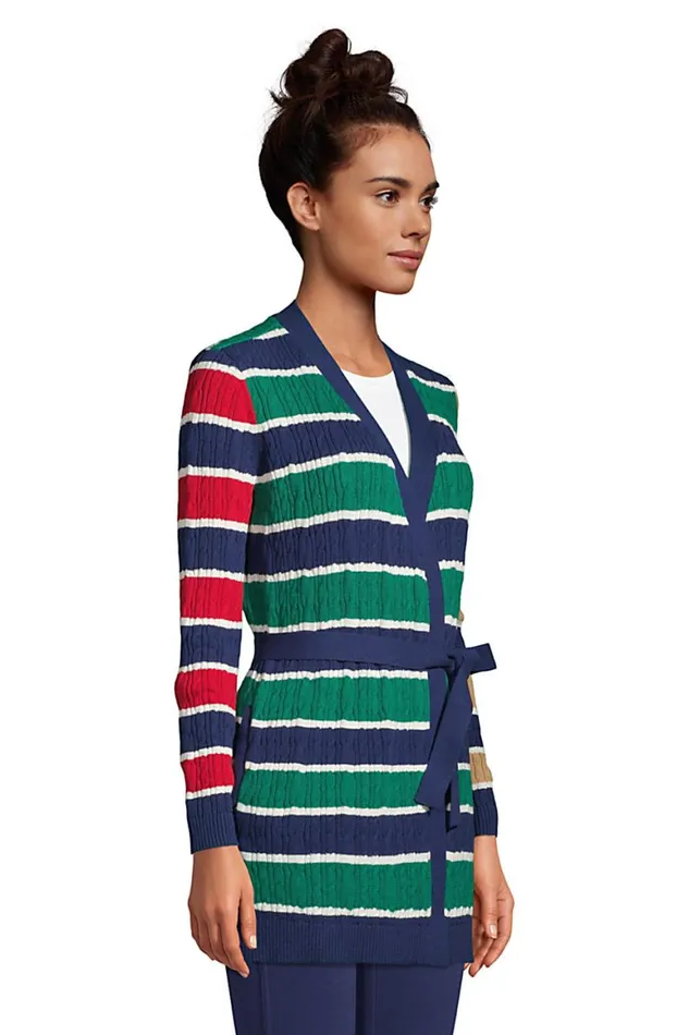 Lands039 End Sweaters Women Fine Gauge Cotton Cable Tie Front Cardigan Sweaterstripe Cloudy Blue Multi Stripe Lands039 End Sweaters Women Fine Gauge Cotton Cable Tie Front Cardigan Sweaterstripe Cloudy Blue Multi Stripe