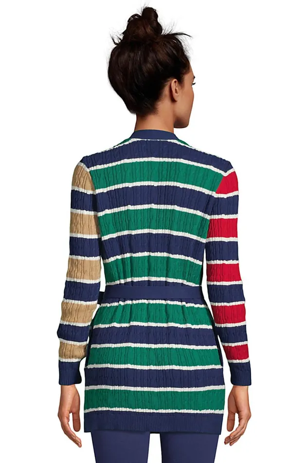 Lands039 End Sweaters Women Fine Gauge Cotton Cable Tie Front Cardigan Sweaterstripe Cloudy Blue Multi Stripe Lands039 End Sweaters Women Fine Gauge Cotton Cable Tie Front Cardigan Sweaterstripe Cloudy Blue Multi Stripe