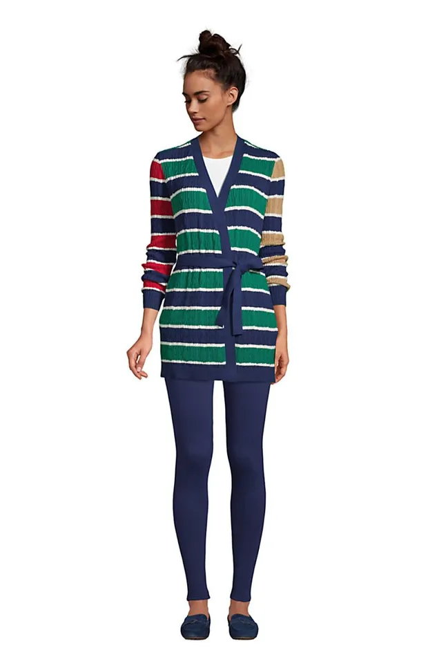 Lands039 End Sweaters Women Fine Gauge Cotton Cable Tie Front Cardigan Sweaterstripe Cloudy Blue Multi Stripe Lands039 End Sweaters Women Fine Gauge Cotton Cable Tie Front Cardigan Sweaterstripe Cloudy Blue Multi Stripe