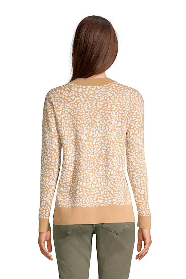 Lands039 End Sweaters Women Fine Gauge Cotton Crewneck Sweater 8211 Jacquard Vicuna Heather Leopard Lands039 End Sweaters Women Fine Gauge Cotton Crewneck Sweater 8211 Jacquard Vicuna Heather Leopard